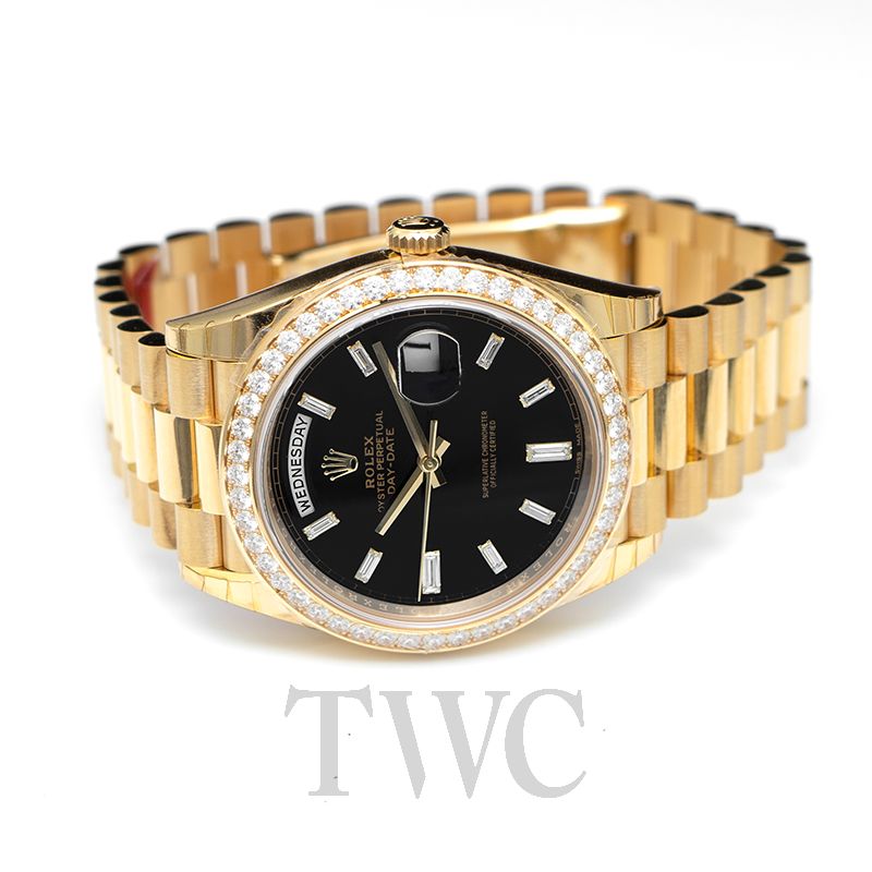 Rolex day date deals black dial diamond