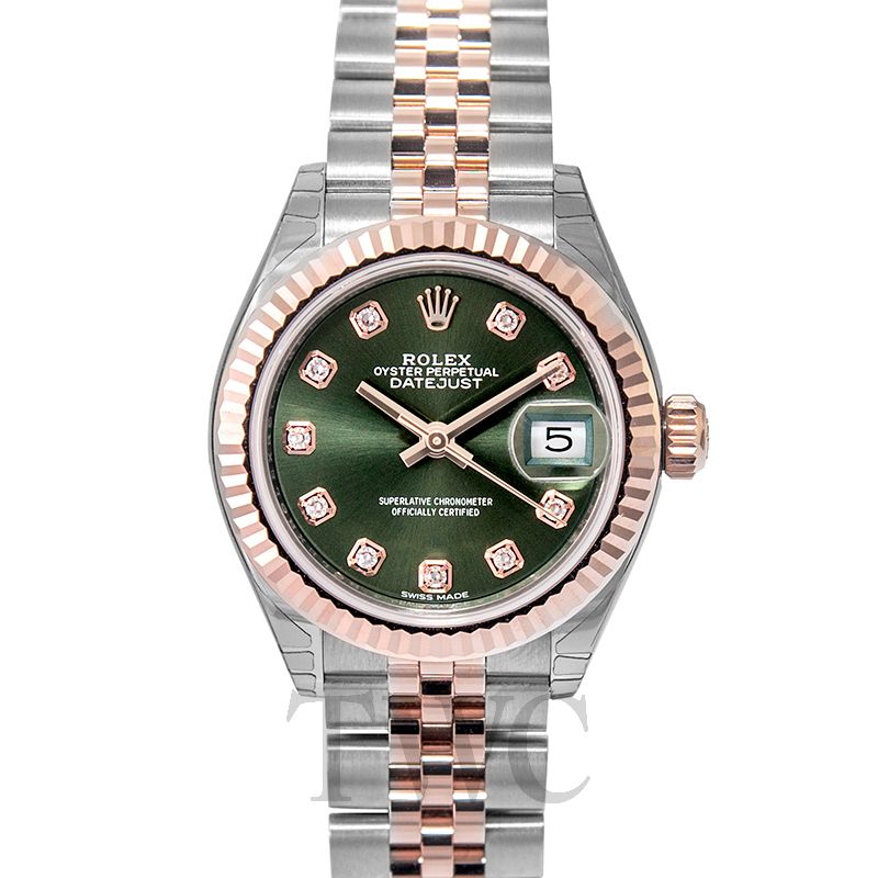 ROLEX Datejust 31, Olive green set with diamonds Dial, 31 mm, 18