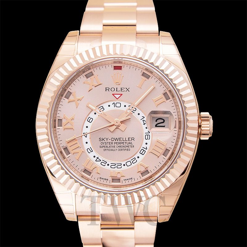 rolex sky dweller sundust dial 18kt everose gold mens watch 326935