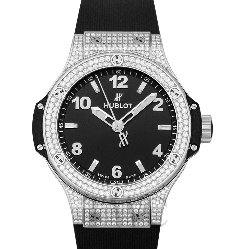 Hublot Big Bang Gold Pave Diamond Black Dial 18 kt Rose Gold Ladies Watch  361.PX.1280.RX.1704