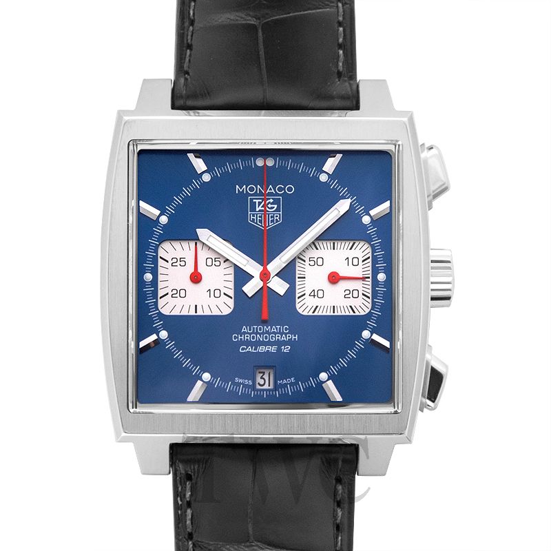 TAG Heuer Monaco Calibre 12 in stainless steel featuring a blue b