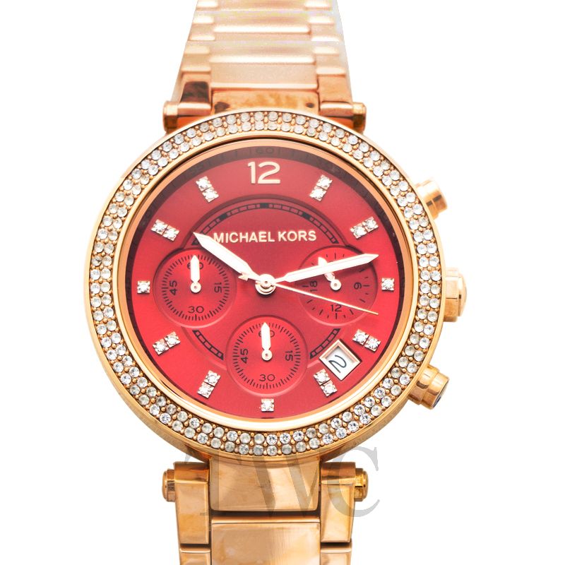 red and gold michael kors watch