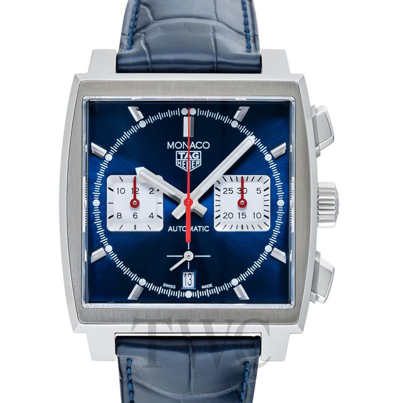 TAG Heuer Monaco Calibre 12 in stainless steel featuring a blue b