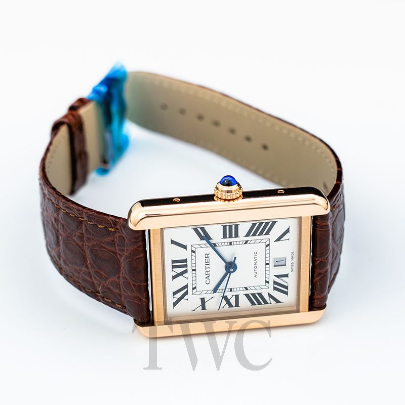 Cartier Tank Solo XL Rose Gold Silver Dial Steel Mens Watch W5200026