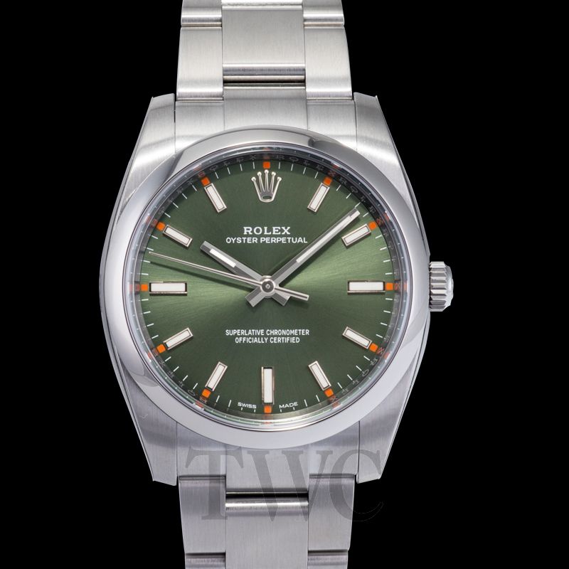 New Perpetual 34 Olive Green Steel 34mm 114200 Green Rolex