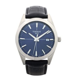 Tissot gentleman black dial black leather men's watch clearance